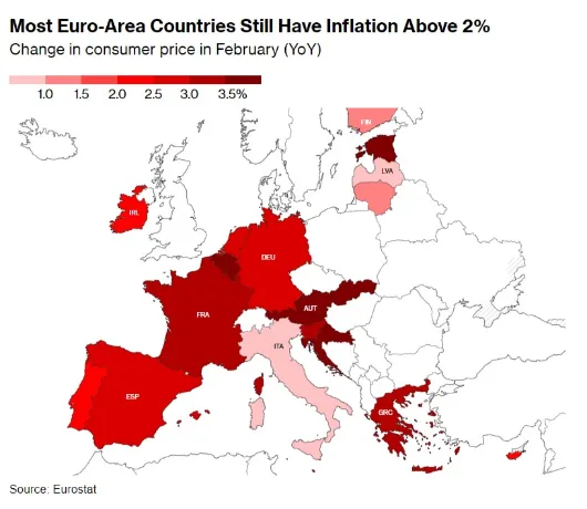 کشورهای عضو ناحیه یورو با تورم بیش از 2 درصد